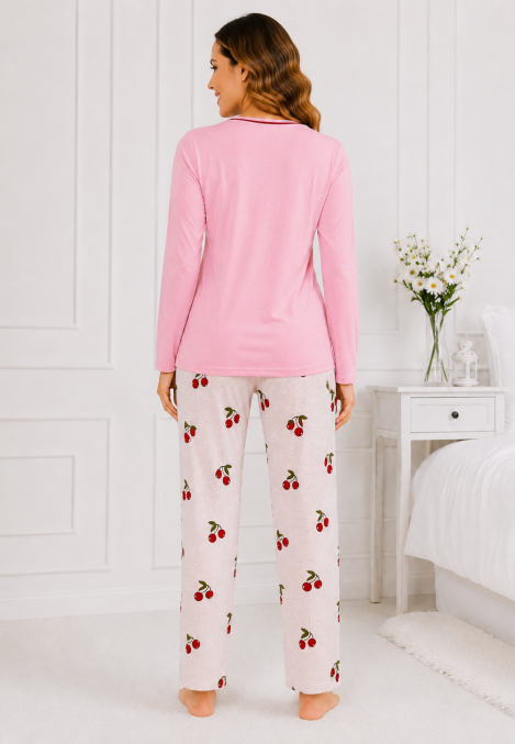 Pijama de damă cu bluză cu maneca lunga și pantaloni -Bleu ,Engros